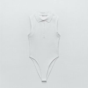 Zara White Polo collar bodysuit